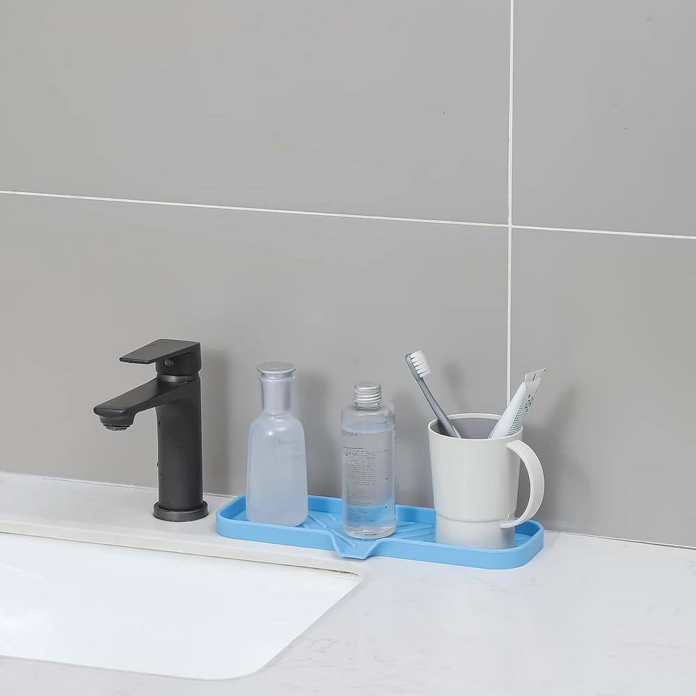 12 in. Silicone Bathroom Soap Dishes with Drain and Kitchen Sink Organizer, Sponge Holder, Dish Soap Tray in Light Blue. - Hercitys