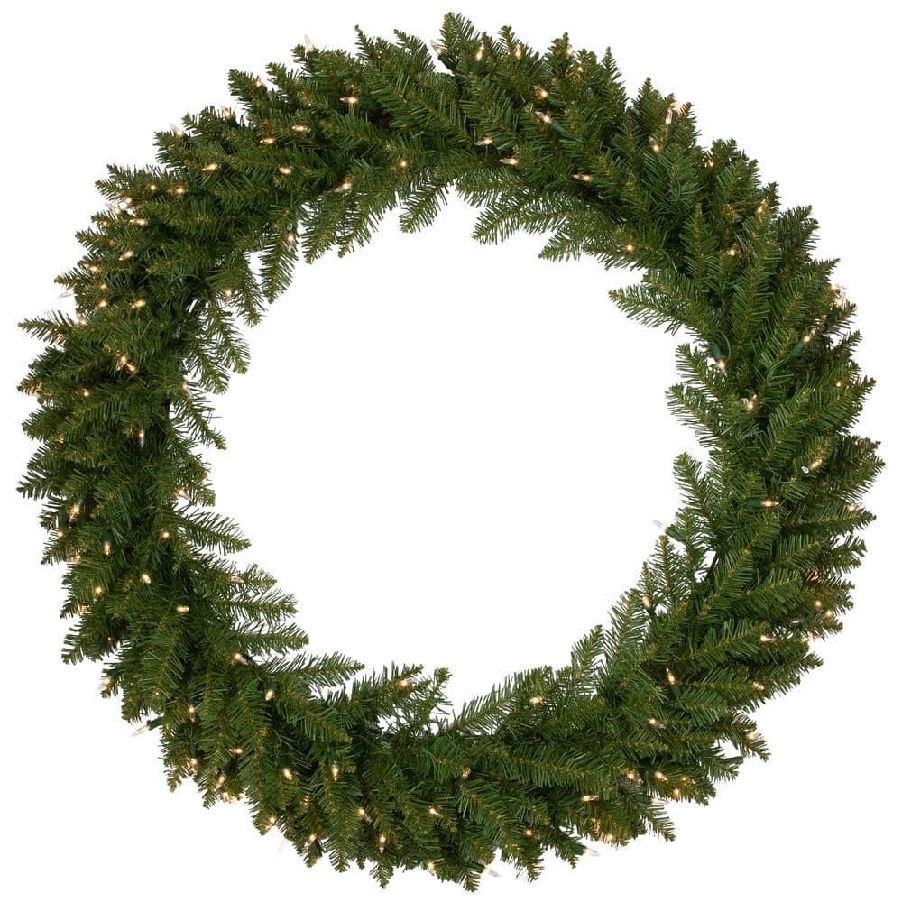 36 in. Green Pre-Lit Rockwood Pine Artificial Christmas Wreath with 150 Clear Lights - Hercitys