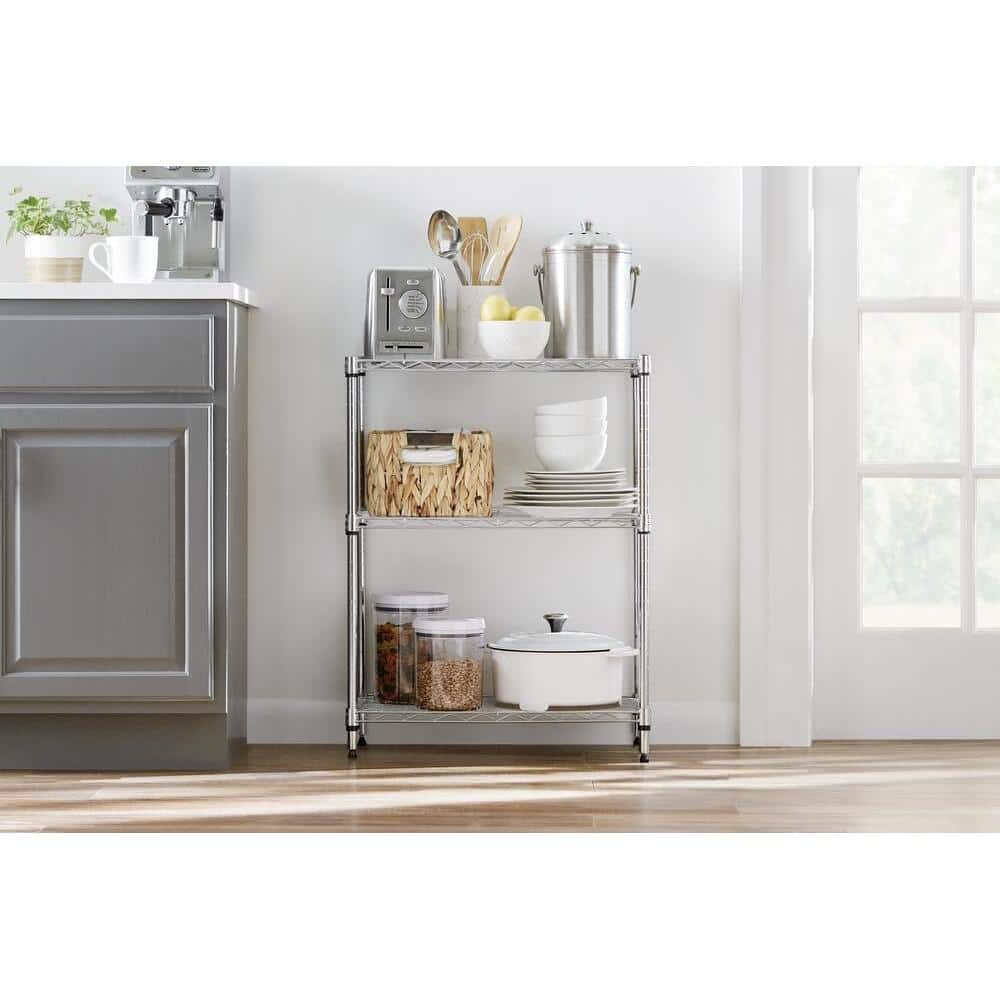 3-Tier Steel Wire Shelving Unit in Chrome (24 in. W x 30 in. H x 14 in. D) - Hercitys
