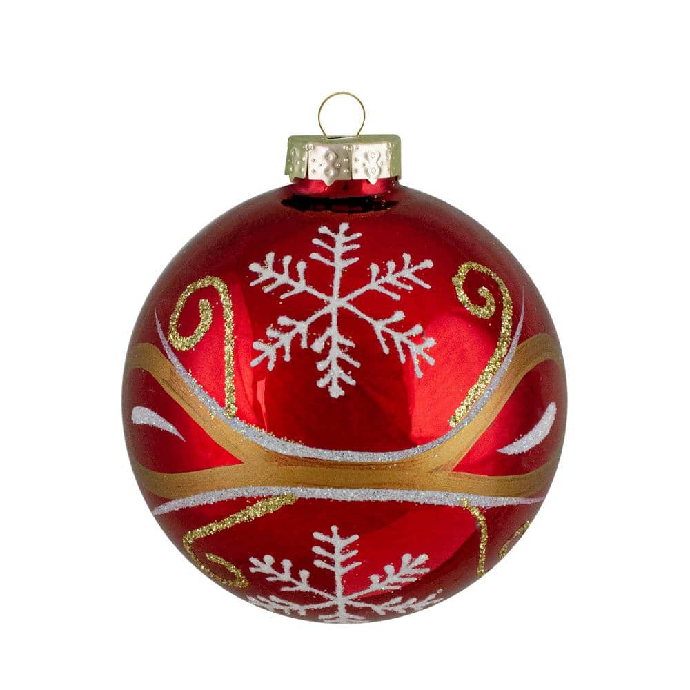 4ct Red and Gold Glass Hanging Christmas Ball Ornaments 2.5 in. (67mm) - Hercitys
