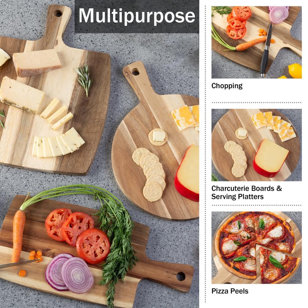 3-Piece Acacia Wood Cutting Board Set with Handles - Hercitys