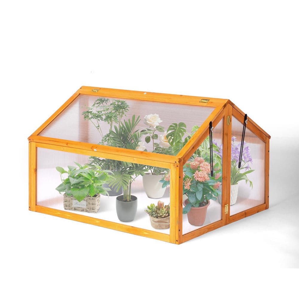 35 in. W x 30 in. D x 23 in. H Yellow Mini Greenhouse with Polycarbonate Board Outdoor Planter Box - Hercitys