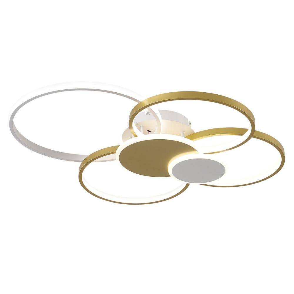 31.5 in. Gold Modern 6-Ring Flush Mount Dimmable LED Ceiling Light with Remote and Integrated LED Light Source Included - Hercitys