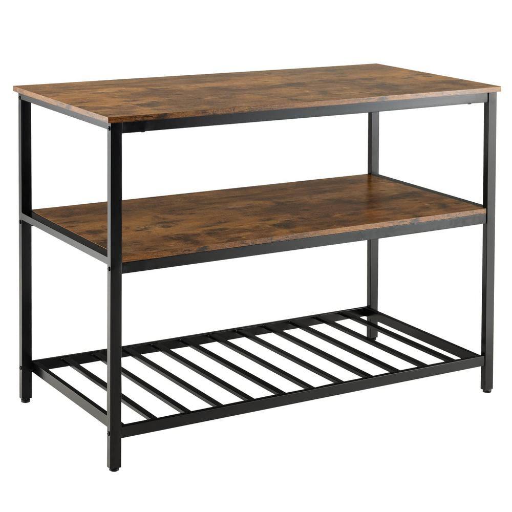 3-Tier Rustic Brown Wood 47.2 in. Kitchen Island with Bottom Wine Rack - Hercitys