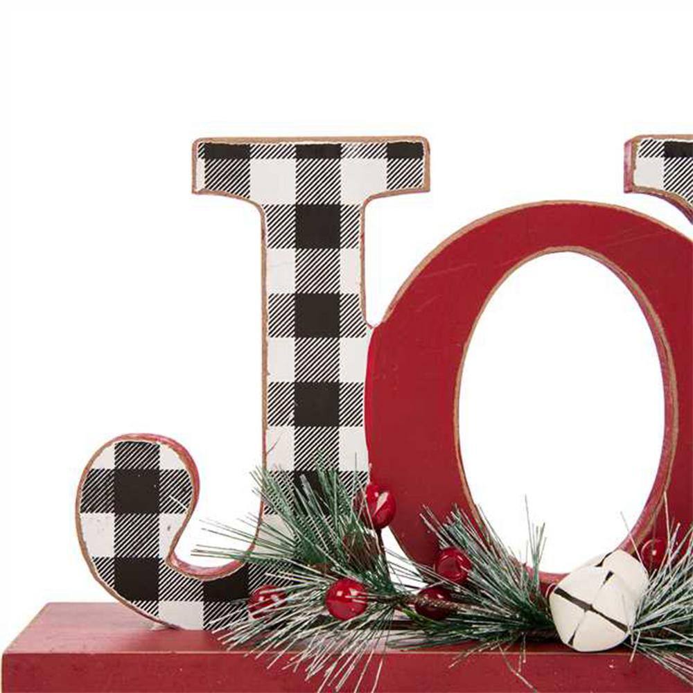 11 in. L Wooden Christmas Plaid JOY Table Decor - Hercitys