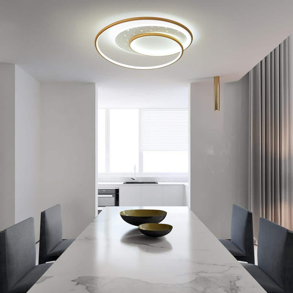 19.68 in. Gold Modern Simple Style Selectable LED Flush Mount Ceiling Light with Remote Control - Hercitys