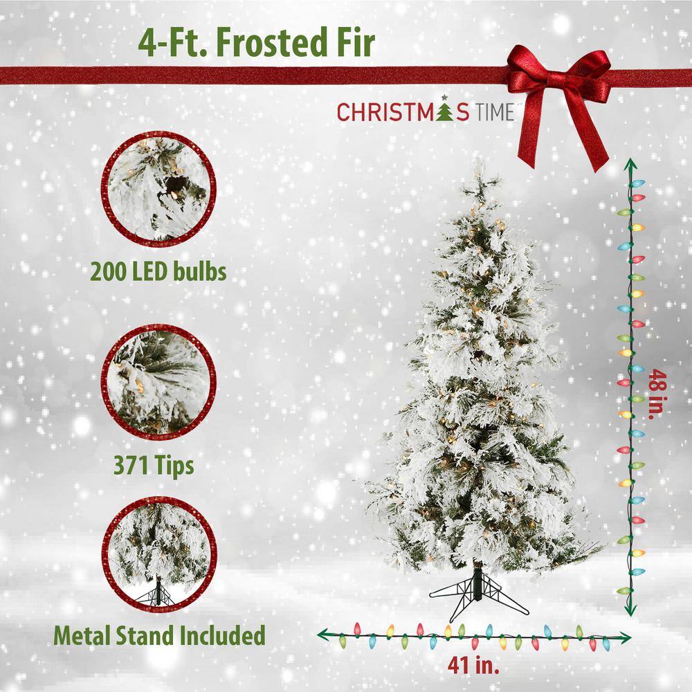 4 ft. Pre-Lit Flocked Frosted Fir Artificial Christmas Tree with Warm White LED Lights - Hercitys