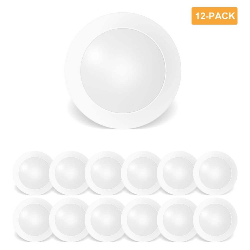 12-Pack 7.5 in. 90 CRI 3000K Warm White Dimmable Integrated LED Flush Mount Ceiling Light Disk Light - Hercitys