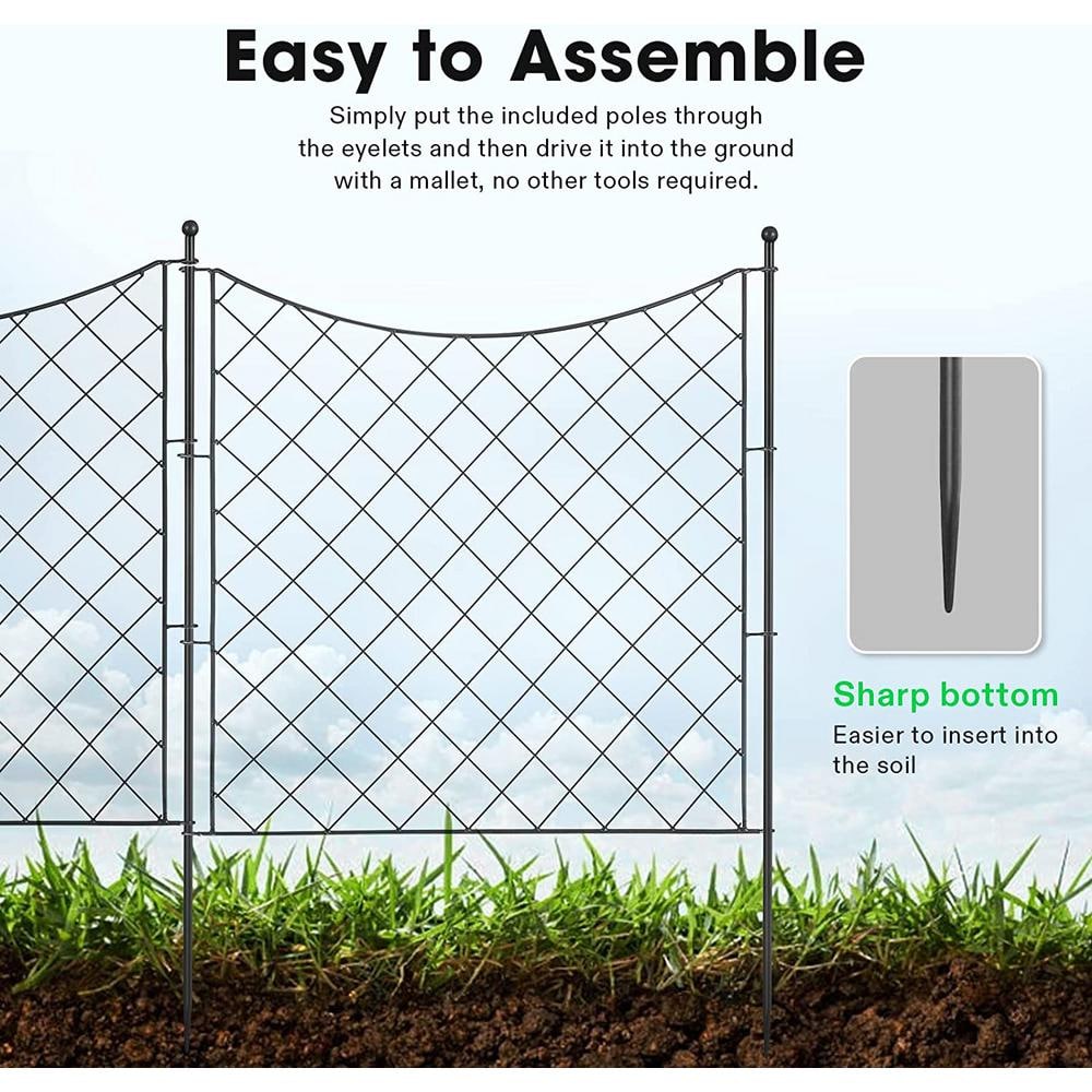 27.4 in. L x 32.9 in. H No-Dig Metal Garden Fence, 4 Panels plus 1 Gate - Hercitys