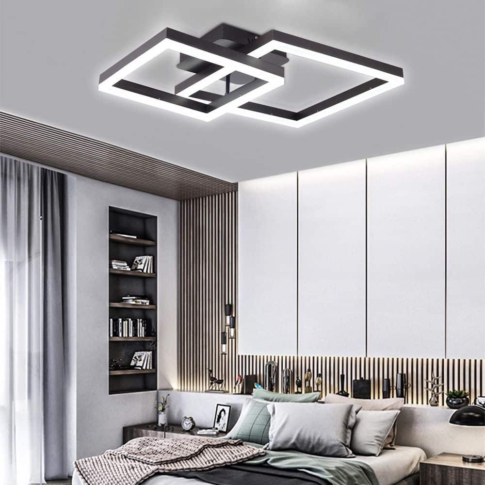 23.6 in. 1-Light Black Modern Geometric Design Selectable LED Semi-Flush Mount Ceiling Light with Remote - Hercitys