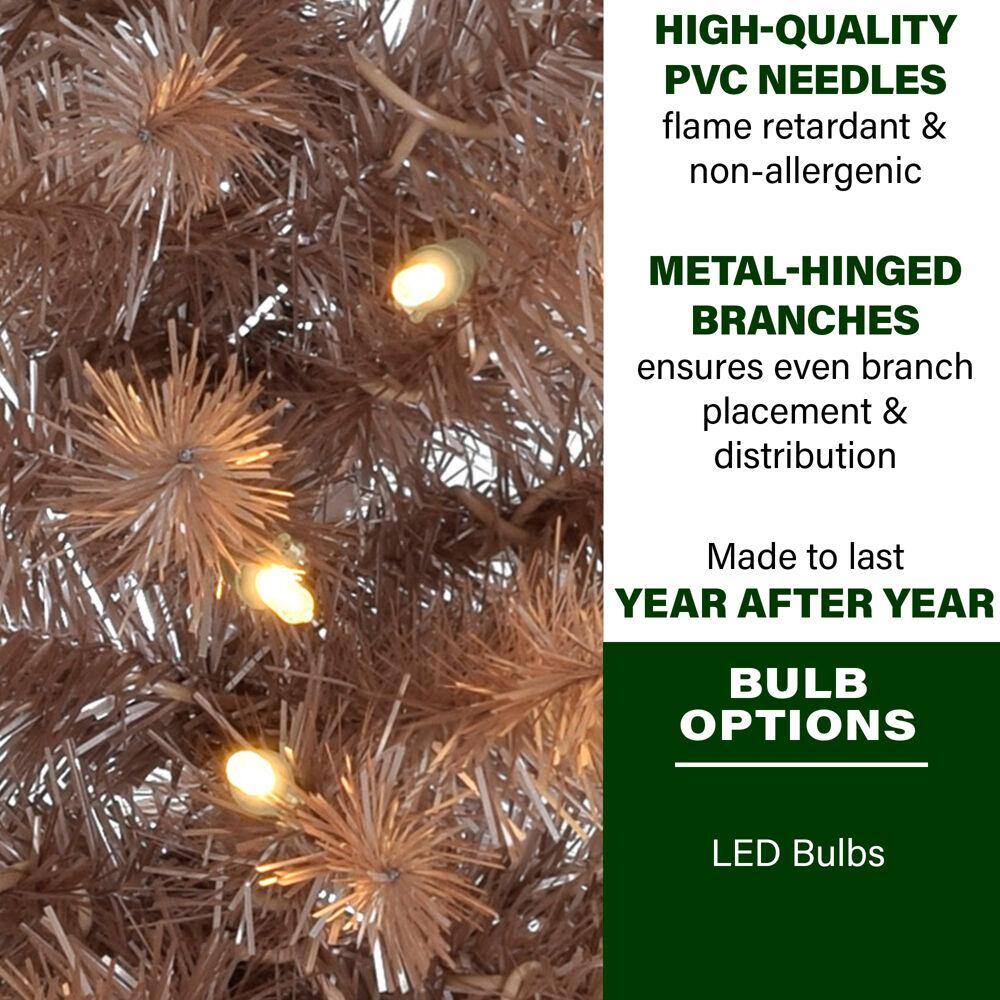 3 ft. Blush Pre-Lit Festive Tinsel Artificial Christmas Tree with Burlap Bag and Warm White LED Lights - Hercitys