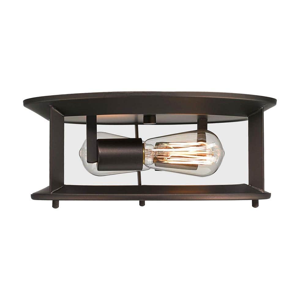 12.6 in. 2-Light Oil Rubbed Bronze Flush Mount with Metal Shade and No Bulbs Included - Hercitys