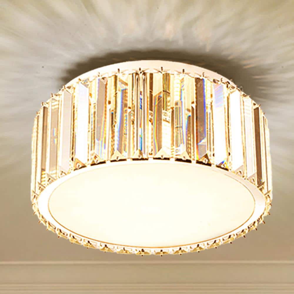 12 in. Modern 5-Light Round Silver Crystal Flush Mount Chandelier Wide - Hercitys