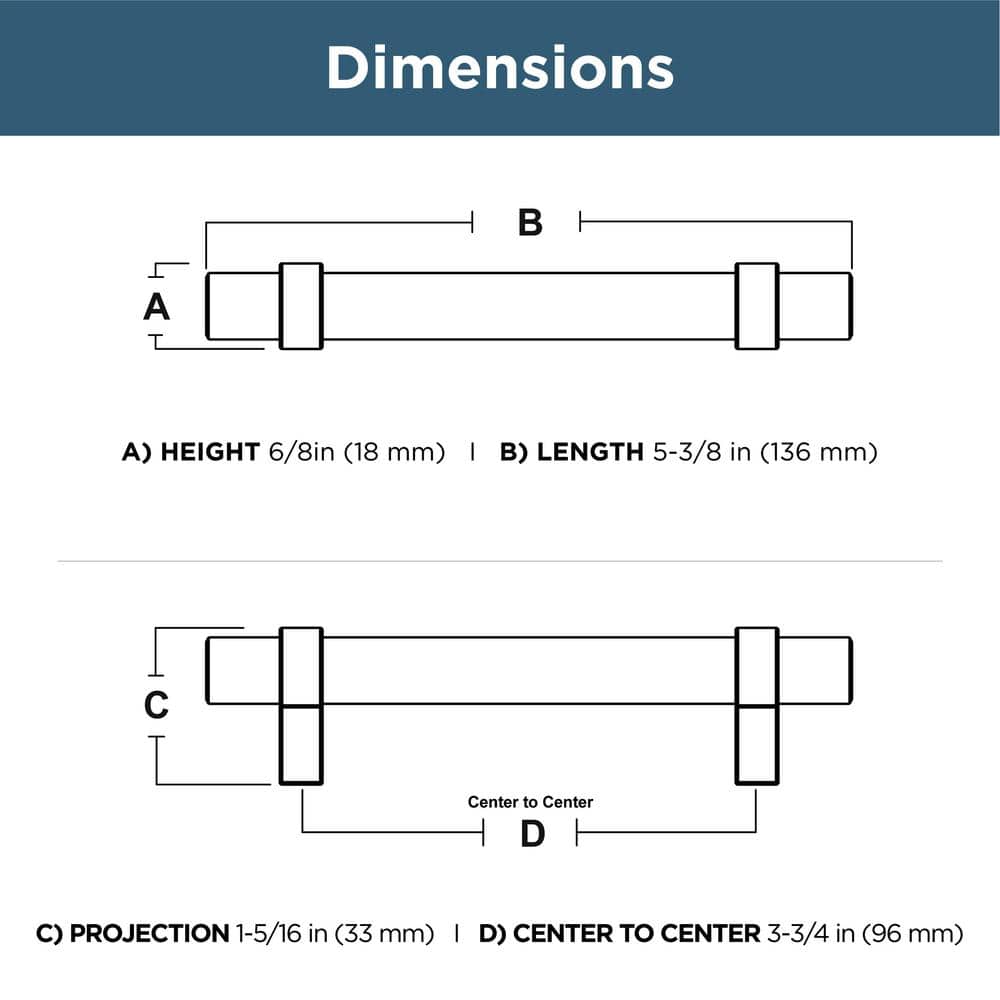 10-Pack Simple Wrapped Bar 3-3/4 in. (96 mm) Classic Matte Black Cabinet Drawer Pulls - Hercitys