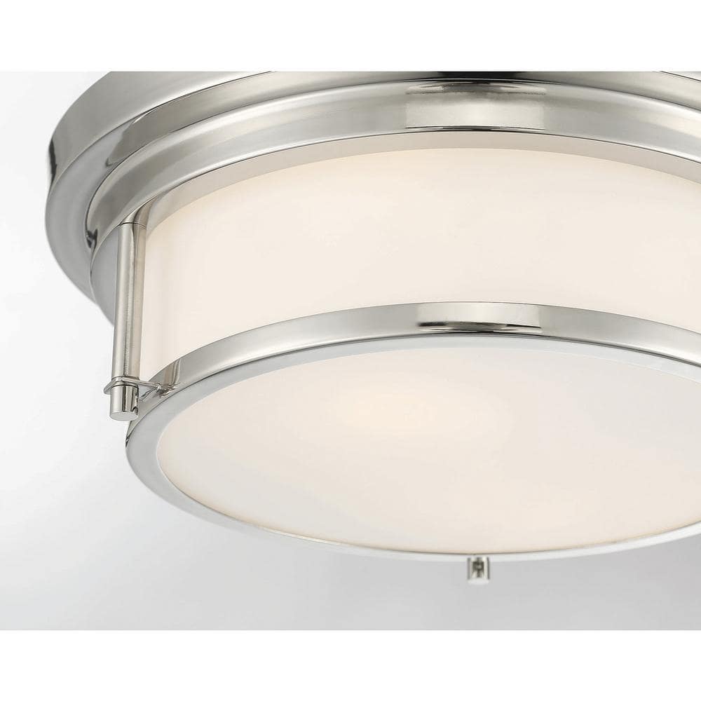 13 in. W x 4.5 in. H 2-Light Polished Nickel Flush Mount Light with White Glass Cylindrical Shade - Hercitys