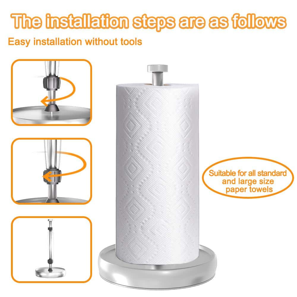 12.4 in. H x 6.9 in. W Sliver Paper Towel Holder Countertop with Ratchet Mechanism Steady Paper Towel Holder - Hercitys