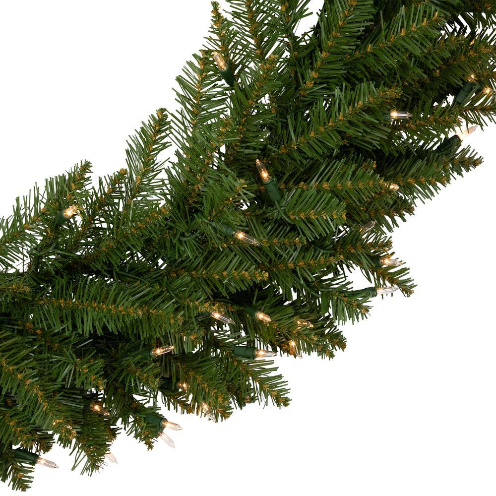 36 in. Green Pre-Lit Rockwood Pine Artificial Christmas Wreath with 150 Clear Lights - Hercitys