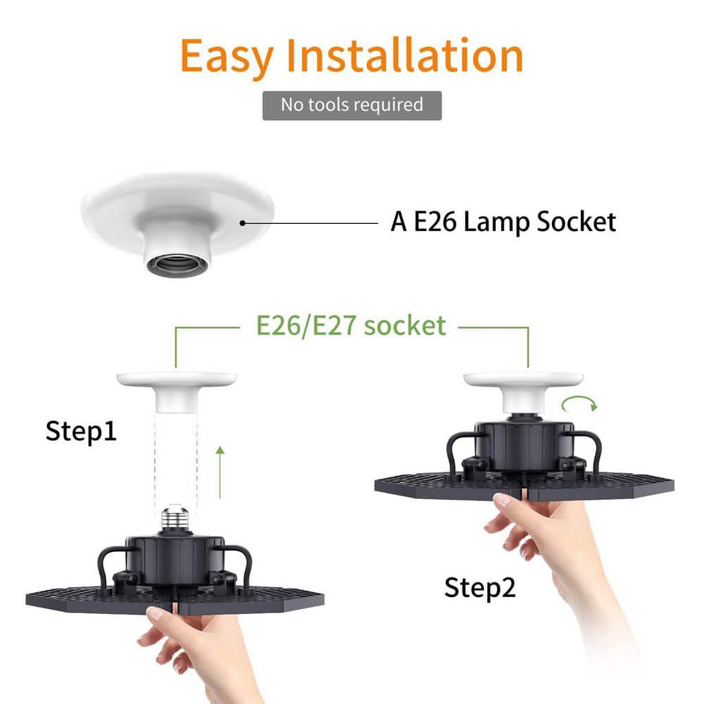 10.6 in. 6000K LED Garage Lights, 140-Watt 18500 Lumens Garage Ceiling Lighting Black - Hercitys