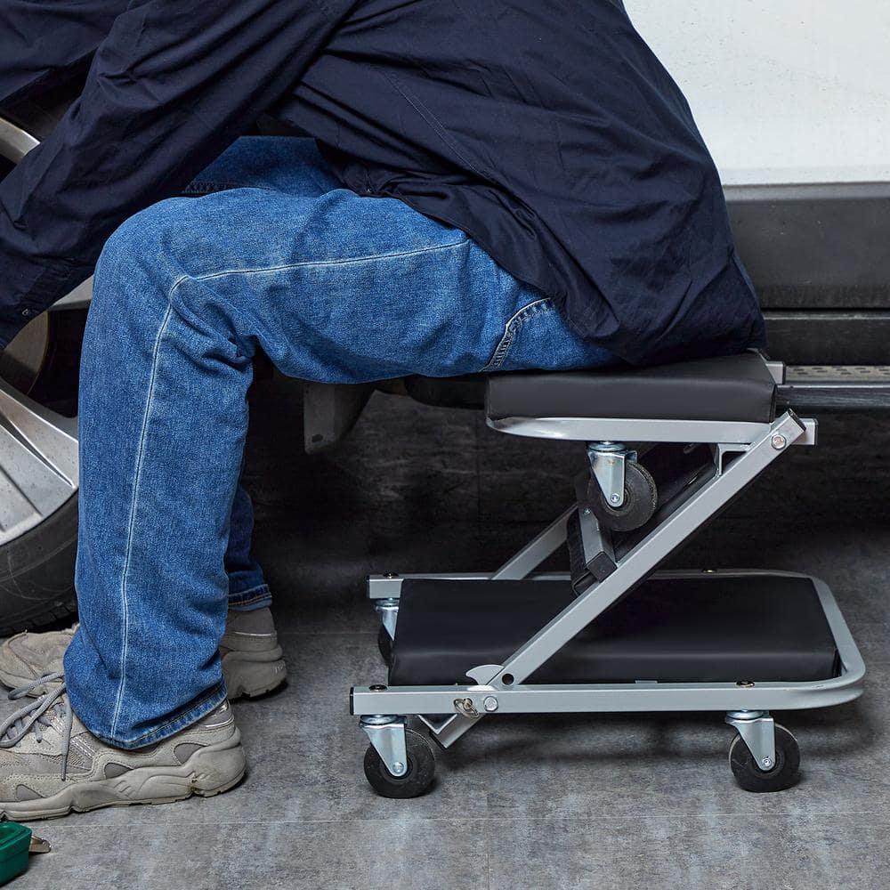 300 lbs. Capacity Z-Creeper Seat, 2-in-1 Rolling Folding Car Creeper, Low Profile Creeper with 6 pcs Wheels, Black - Hercitys