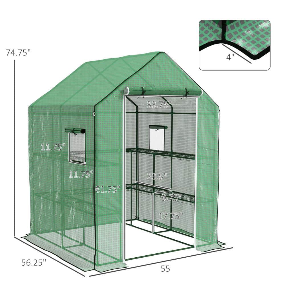 55 in. x 56.25 in. x 74.75 in. Steel, PE Green Greenhouse - Hercitys