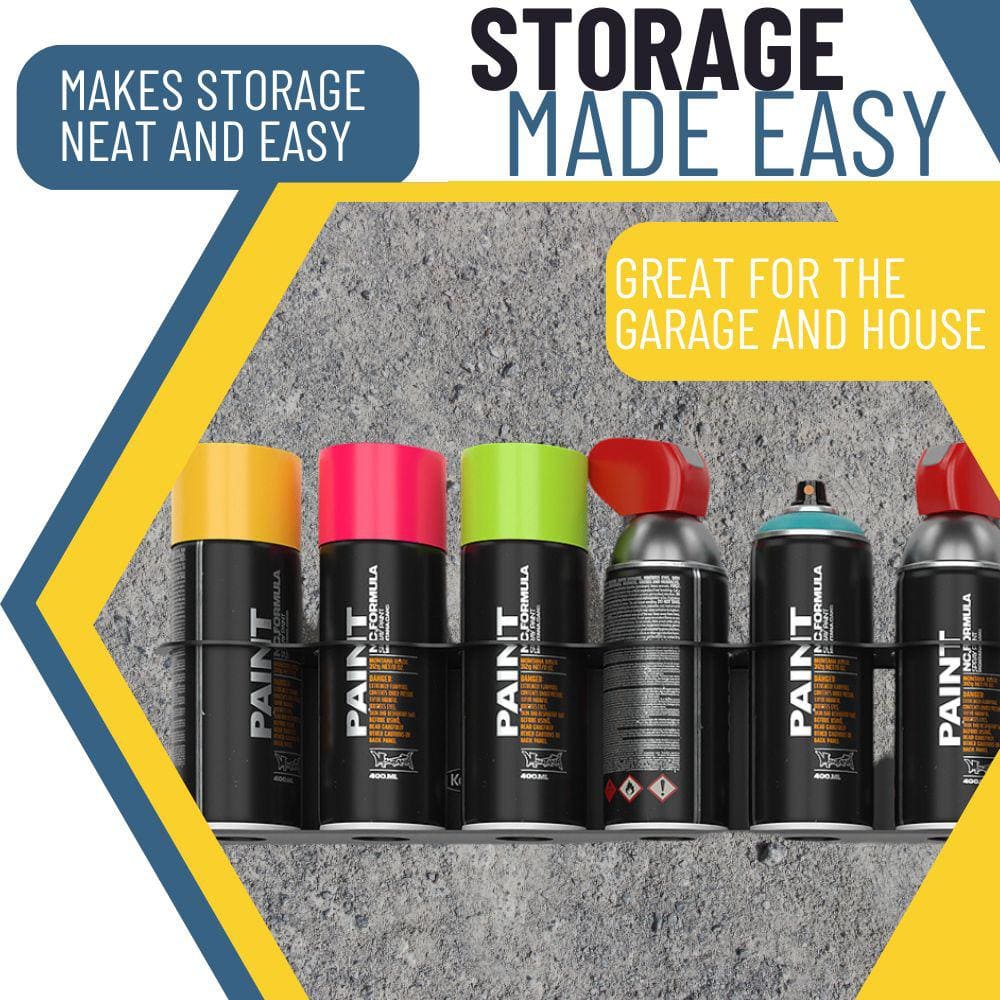 3.3 in. x 18.2 in. x 3.7 in. Black Steel Garage Wall Shelf Six Spray Can Holder - Hercitys