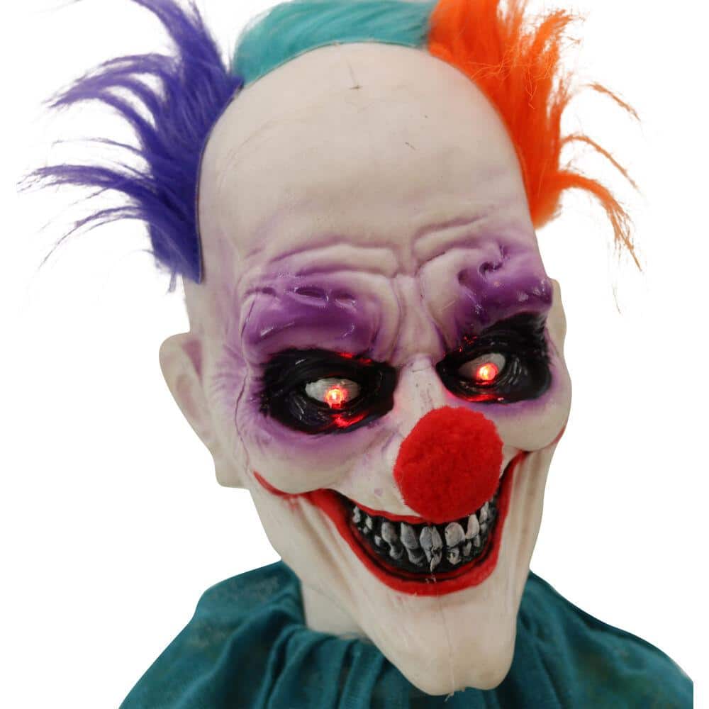 24 in. Battery Operated Animated Poseable Clown with LED Eyes Halloween Prop - Hercitys