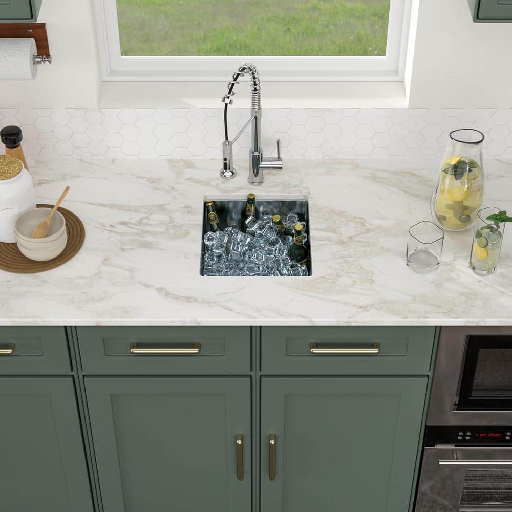 14 in. Undermount Single Bowl 16 Gauge Stainless Steel Kitchen Bar Sink RV Sink with Bottom Grid Drain - Hercitys