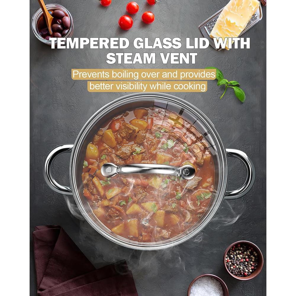 16 qt. Stainless Steel Stock Pot with Glass Lid - Hercitys