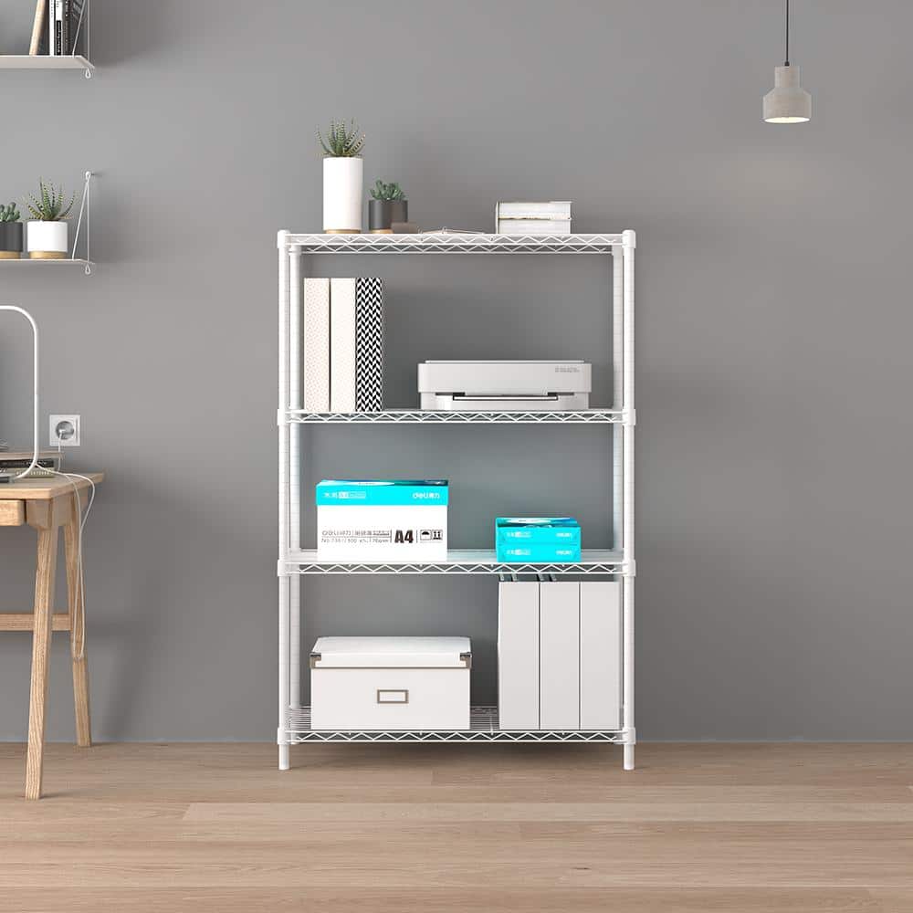 4-Tier Steel Wire Shelving Unit White Coating Finish - Hercitys