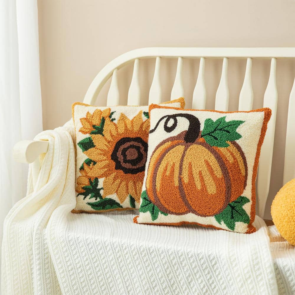 14 in. H Fall Hooked Pumpkin Pillow - Hercitys