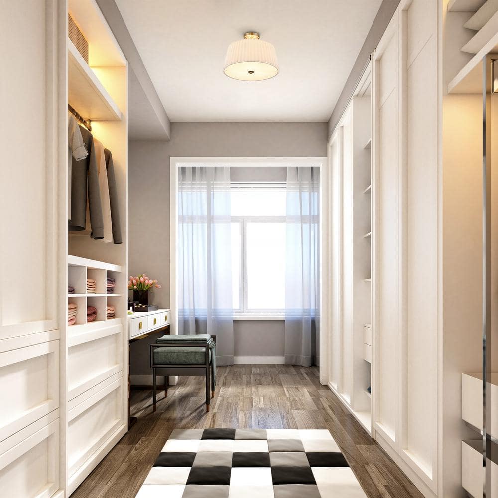 16 in. 3-Light Gold Modern Semi Flush Mount with Pleated Drum Lamp Shade - Hercitys