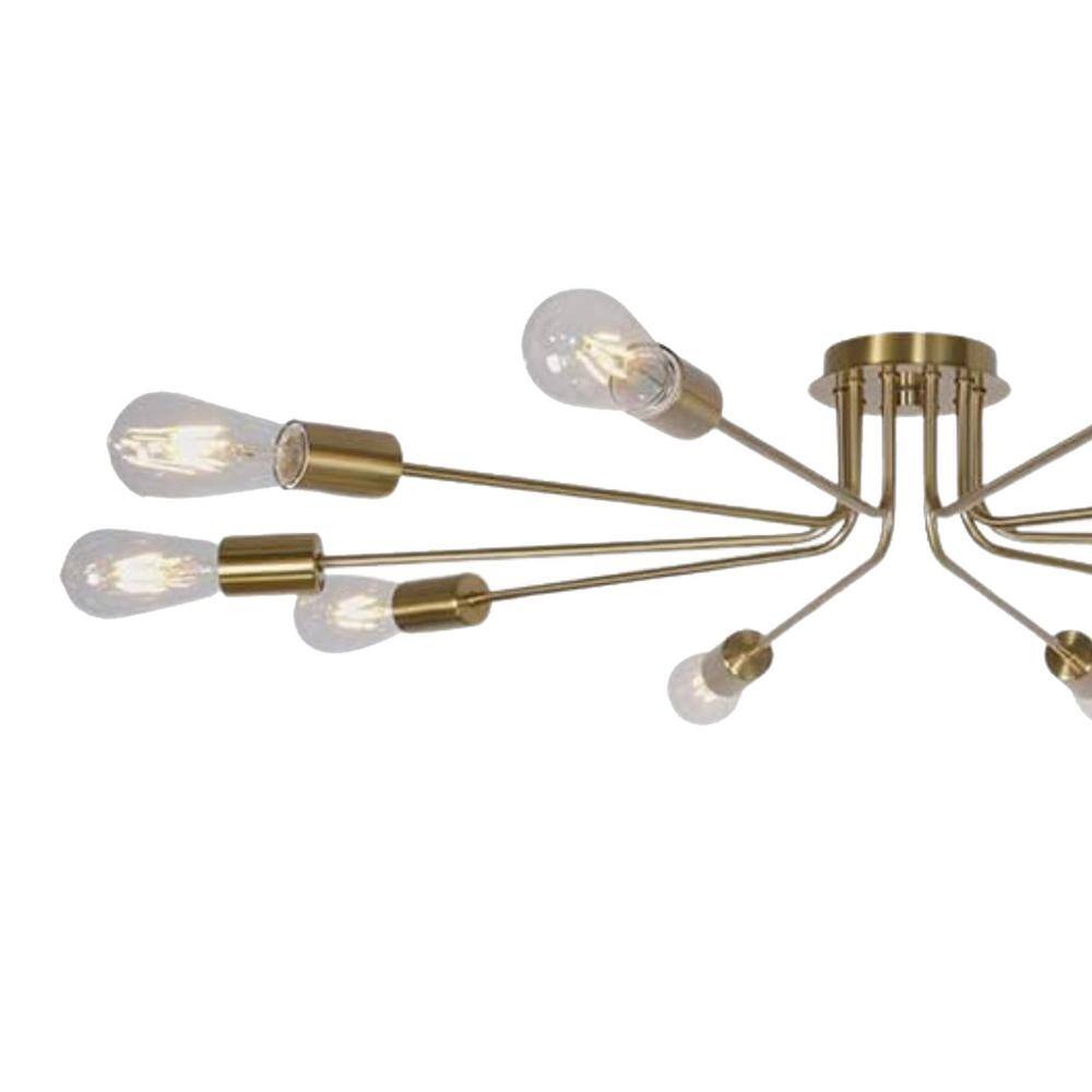 44.48 in. 10-Light Brushed Gold Sputnik Chandelier Ceiling Light Semi Flush Mount Light Ceiling Lamp - Hercitys
