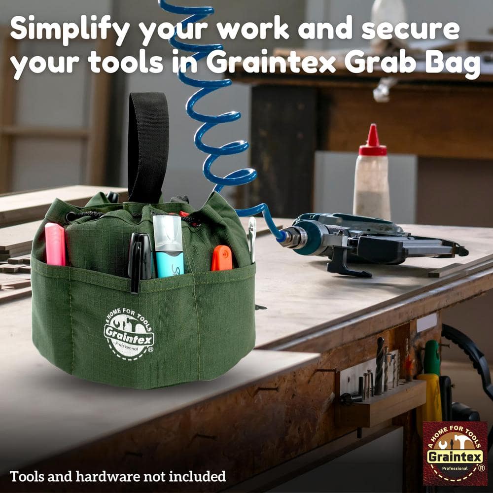 10 in. 18-Pockets Grab Tool Bag with Drawstring Closure in Hunter Green Canvas - Hercitys