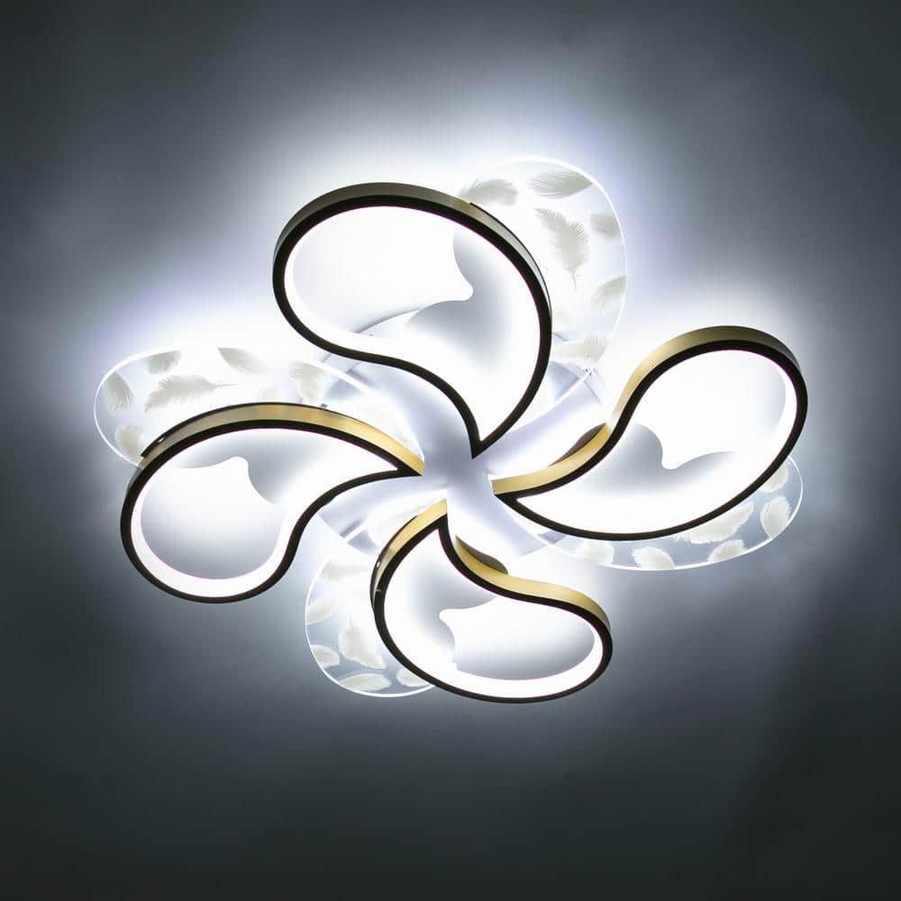19.68 in. 1-Light Gold and White Modern Petal-Shaped Dimmable Selectable LED Semi-Flush Mount Ceiling Light with Remote - Hercitys