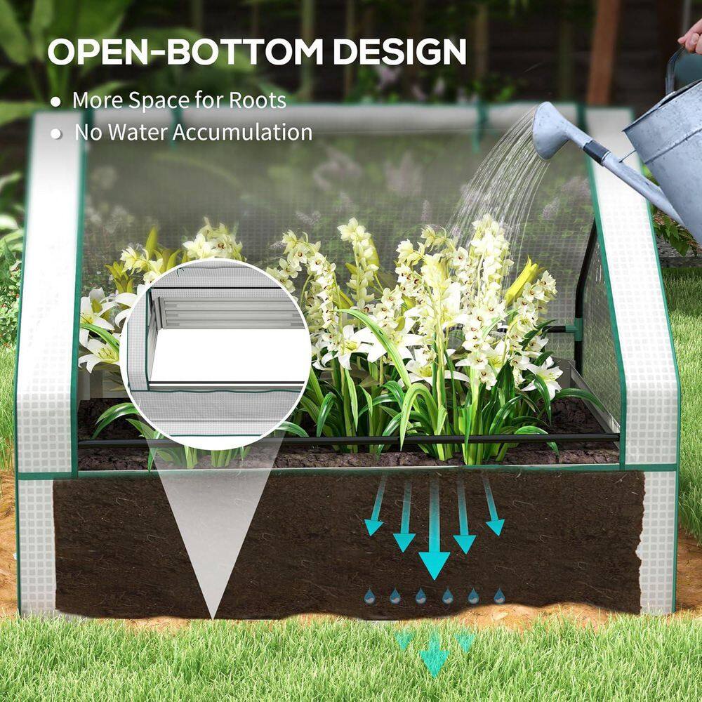 49.25 in. x 37. 50 in. x 36. 25 in. Raised Metal Garden Bed with Mini Greenhouse, White Cover and Silver Planter - Hercitys