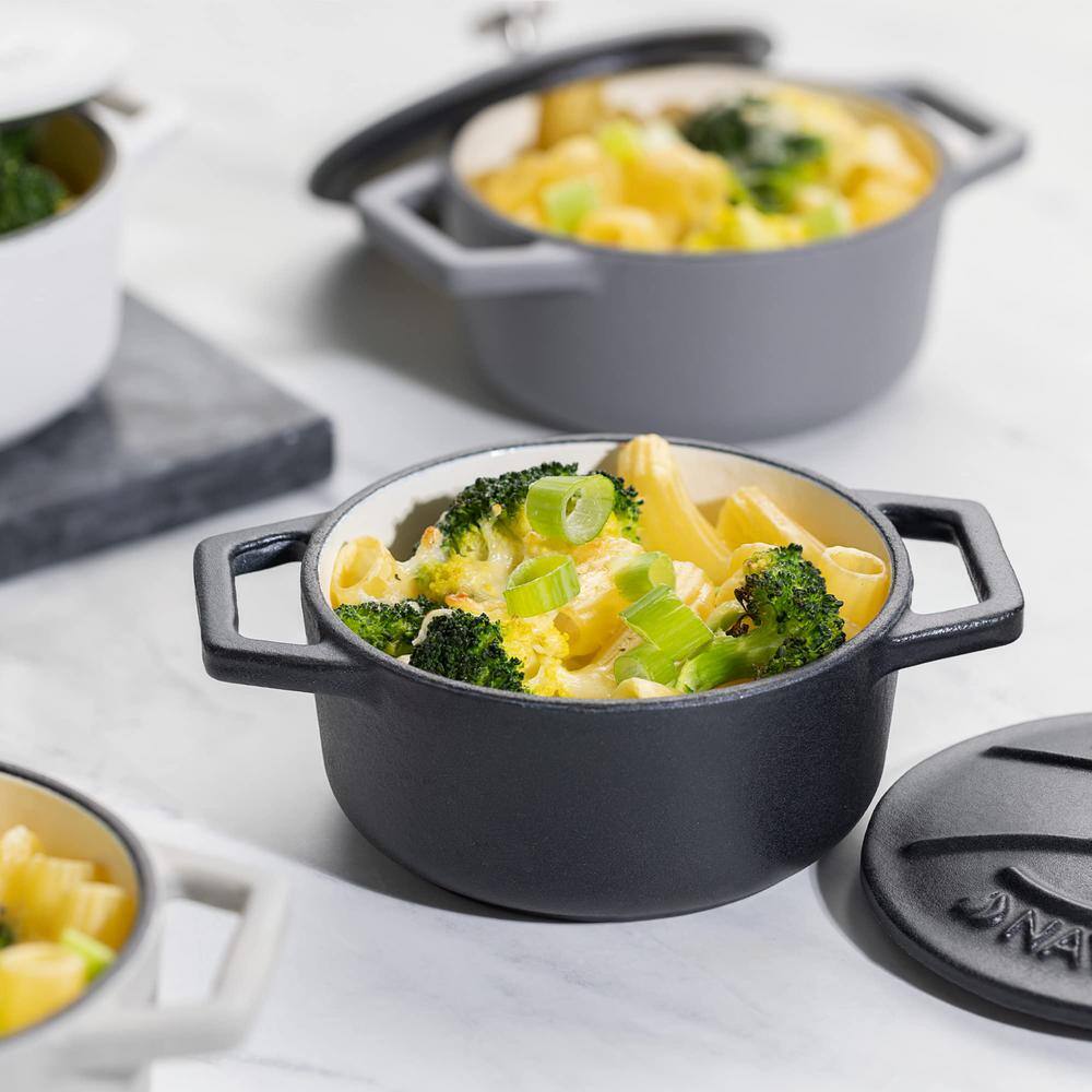 4-Piece Cast Iron Round Cocottes Dutch Oven Dishes Set Enamel Coat Grey Matte/White Matte/Black Matte - Hercitys