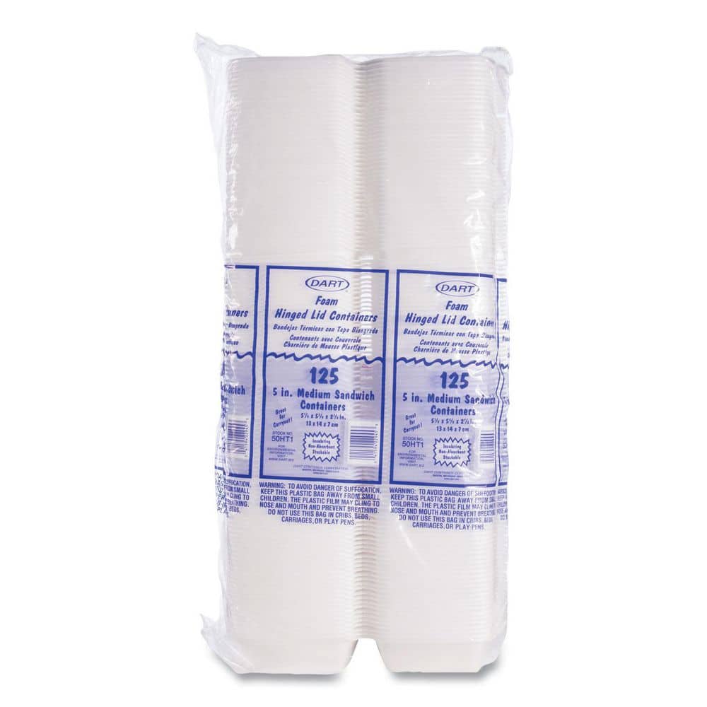 5.38 in. x 5.5 in. x 2.88 in. White Foam Hinged Lid Containers (500-Carton) - Hercitys