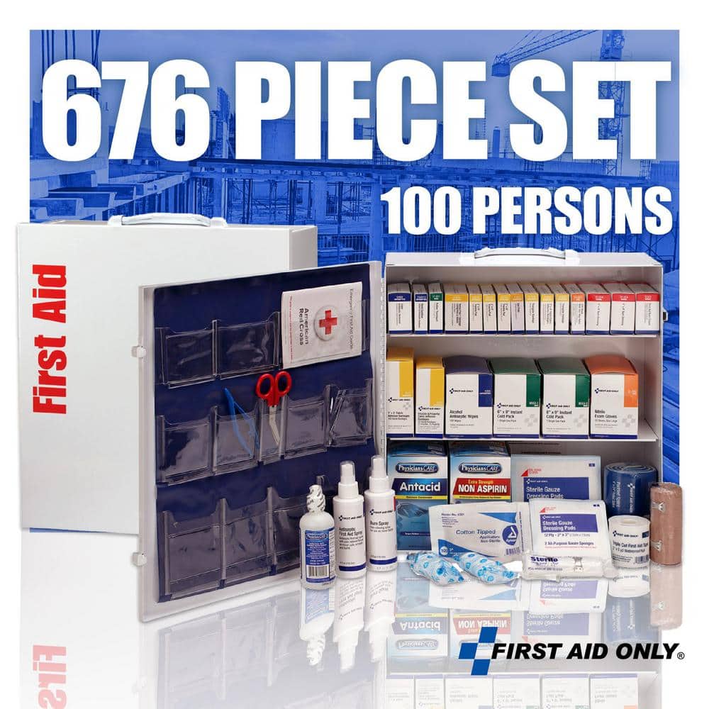 100-Person, 3-Shelf Metal ANSI B Plus First Aid Cabinet with Medications - Hercitys