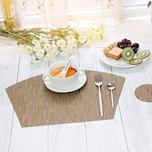 17.70 in. x 11.80 in. Tan Polyester Round Table Placemats, Heat Resistant (Set of 4) - Hercitys