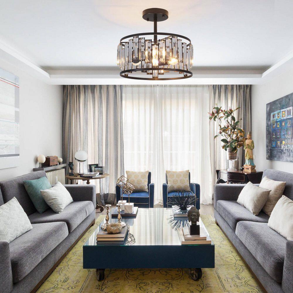 12.6 in. 3-Light Matte Black Semi Flush Mount Light with Clear Glass Shade - Hercitys