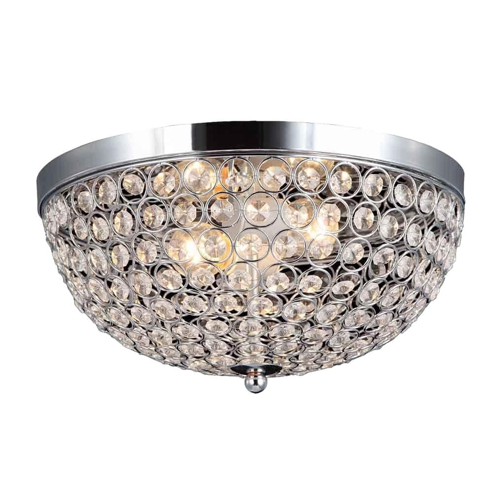 2-Light Elipse Gold Crystal Flush Mount Ceiling Light - Hercitys