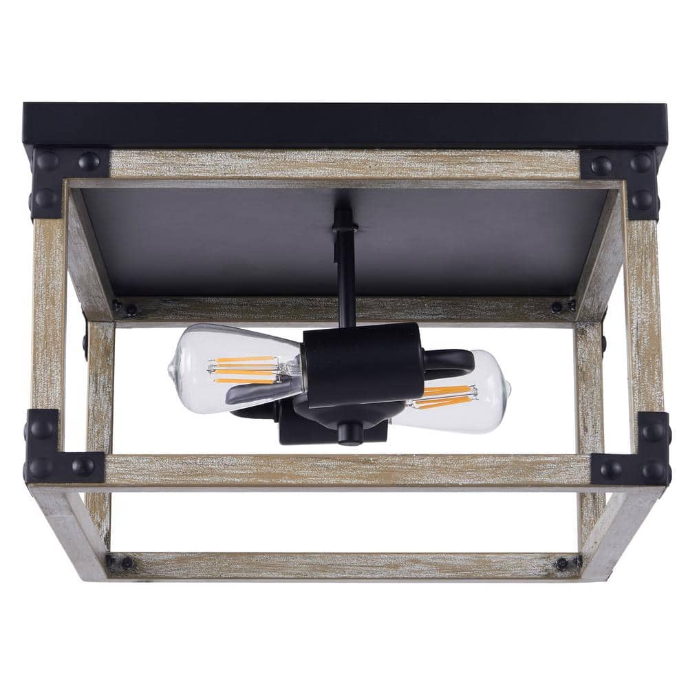 12 in. 2-Light Wood Grain Rustic Industrial Flush Mount - Hercitys