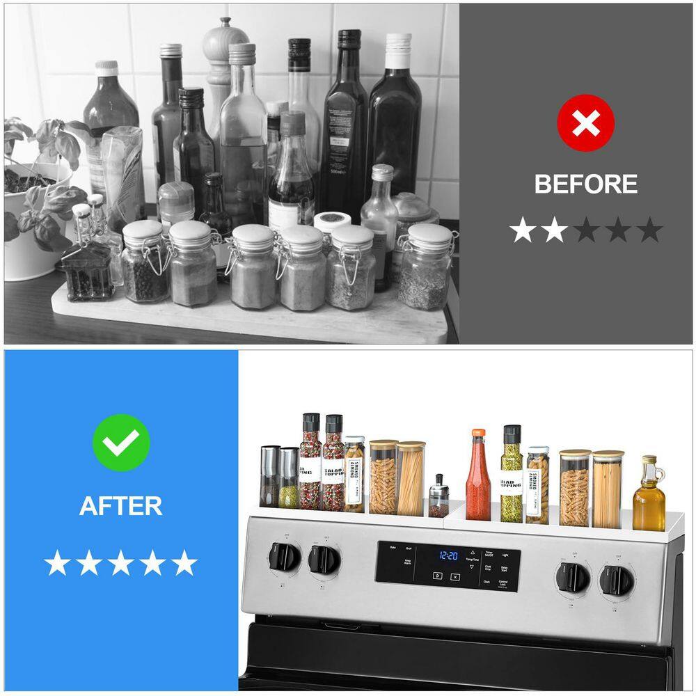 2-Pack 15 in. White Magnetic Stove Top Spice Rack, Metal Over the Stove Shelf - Hercitys