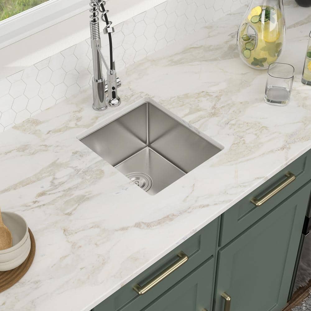 14 in. Undermount Single Bowl 16 Gauge Stainless Steel Kitchen Bar Sink RV Sink with Bottom Grid Drain - Hercitys