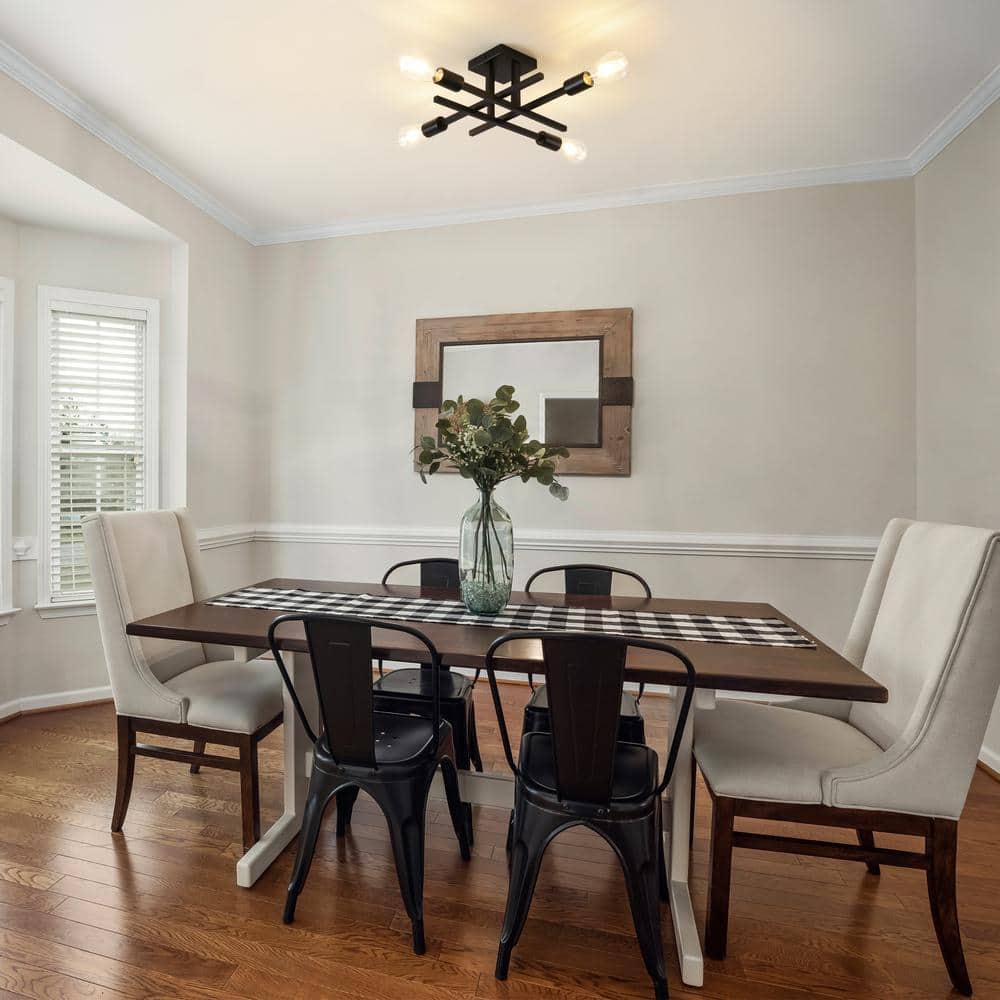 18.11 in. 4-Light Black Modern Sputnik Semi- Flush Mount Ceiling Lights with No Bulbs Included - Hercitys