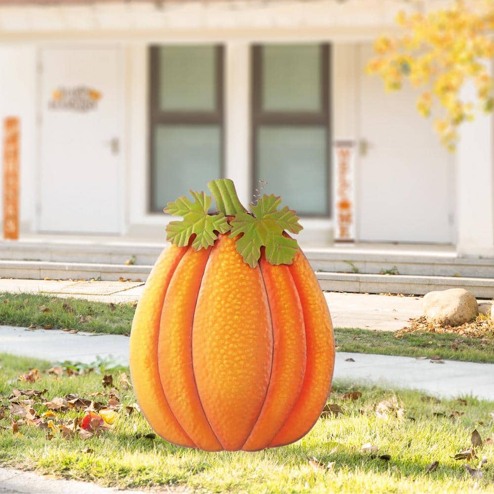37.75 in. H Fall Metal Embossed Glitter Pumpkin Yard Stake - Hercitys