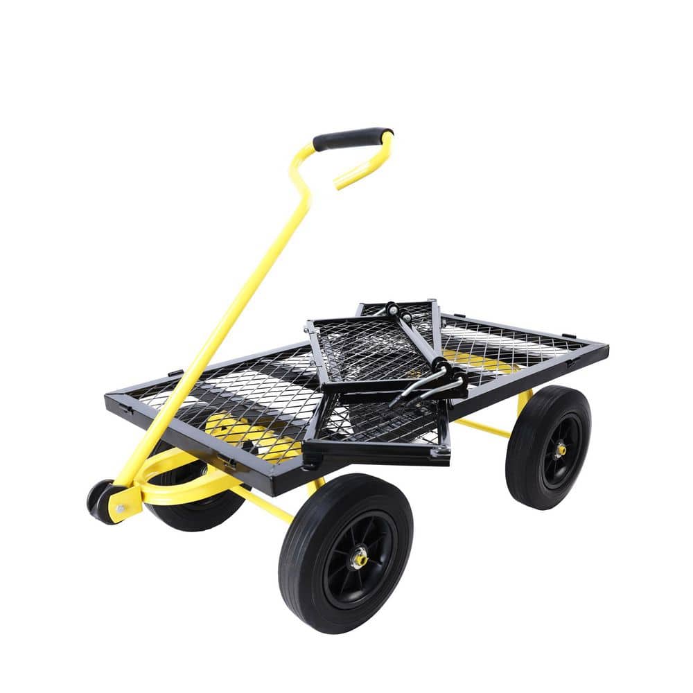 16.75 cu. ft. Metal Utility Garden Cart Trucks Solid Wheels Tools Cart Wagon Cart - Hercitys