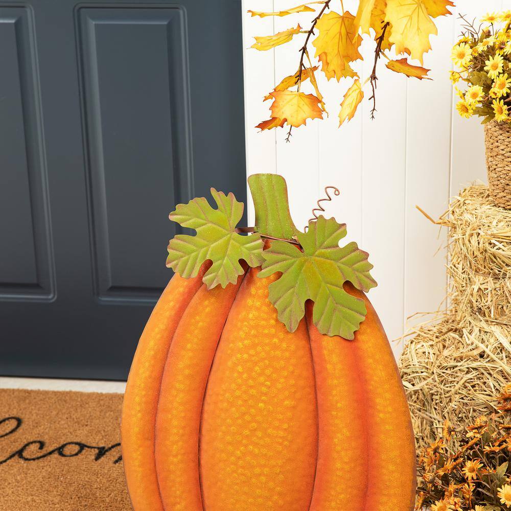 37.75 in. H Fall Metal Embossed Glitter Pumpkin Yard Stake - Hercitys