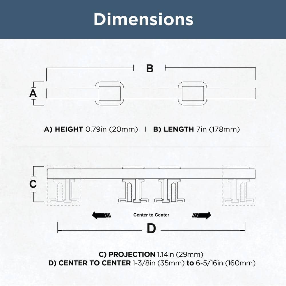 5-Pack Bar Adjusta-Pull Adjustable 1-3/8 to 5-6/15 (35-160 mm) Classic Matte Black Cabinet Drawer Pulls - Hercitys