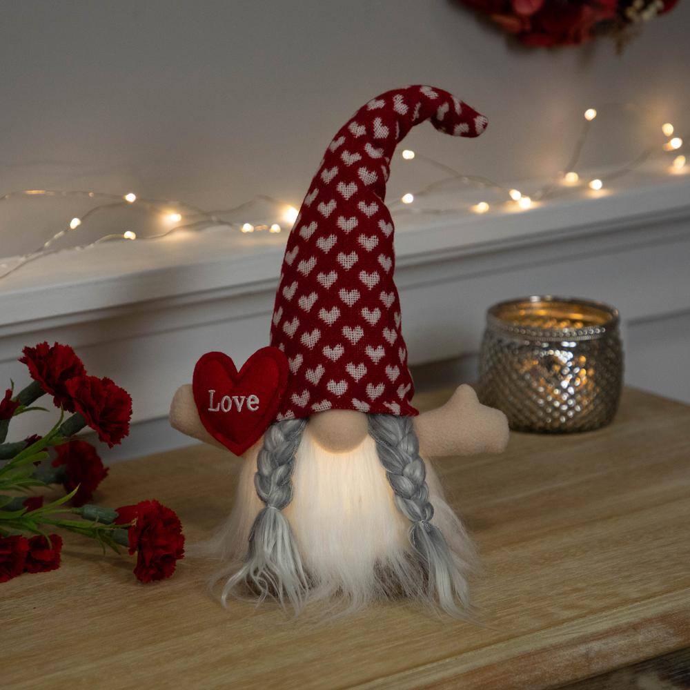 13 in. Lighted Girl Valentine’s Day Gnome with Love Heart - Hercitys